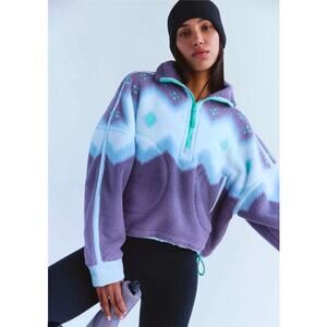 Free People Lavender Purple and Aqua Half-Zip Fleece Pullover